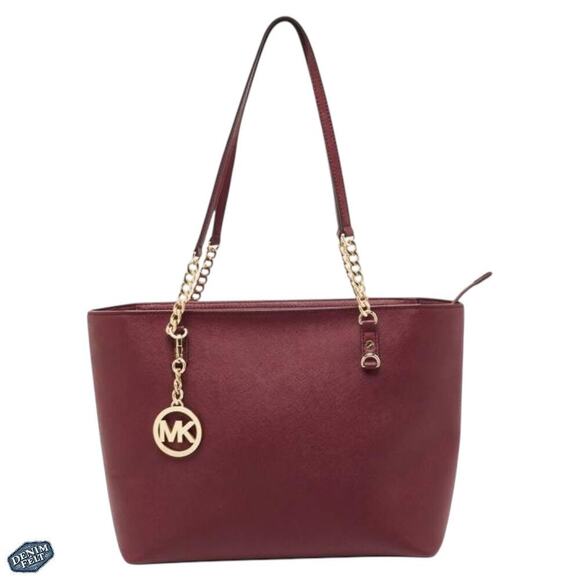 Michael Kors Handbags - MICHAEL Michael Kors Burgundy Saffiano Leather East West Chain Tote/Purse!